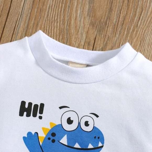 Baby Cartoon Dinosaur & Letter Graphic Pullover & 3D Patched Sweatpants - Picture 3 of 7